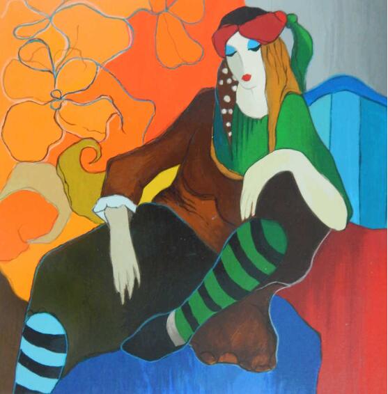 Itzchak Tarkay Portraiture Oil Painting Retro Repose 2006 IT245